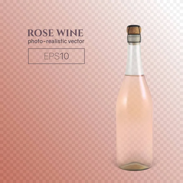 Bouteille photoréaliste de vin mousseux rose sur fond transparent — Image vectorielle