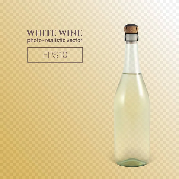 Bouteille photoréaliste de vin mousseux blanc sur fond transparent — Image vectorielle