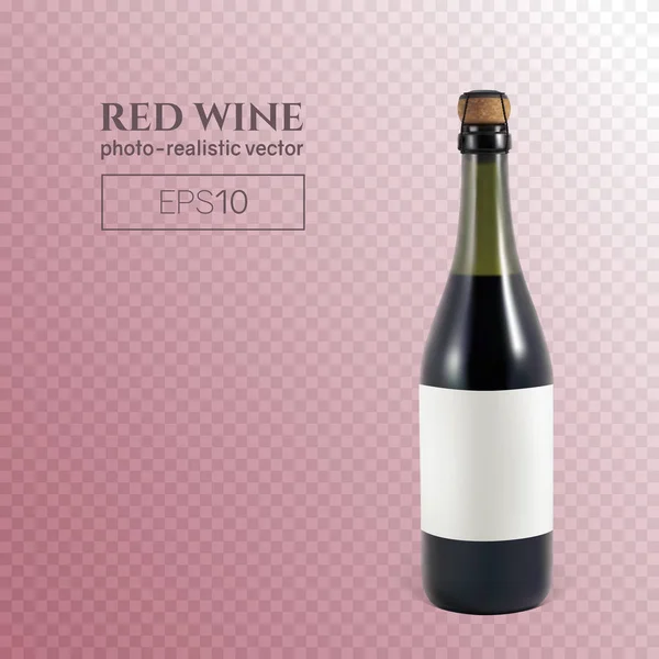 Botella fotorrealista de vino espumoso rojo sobre un fondo transparente — Vector de stock