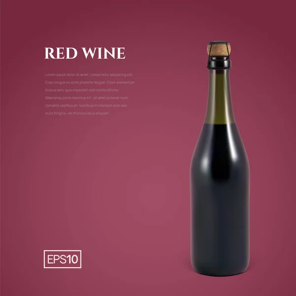 Fotorealistyczne butelka czerwonego wina musującego na tle bordowym — Wektor stockowy