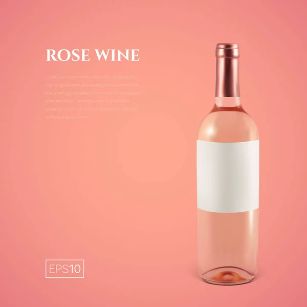 Garrafa fotorealista de vinho rosa em um fundo rosa — Vetor de Stock