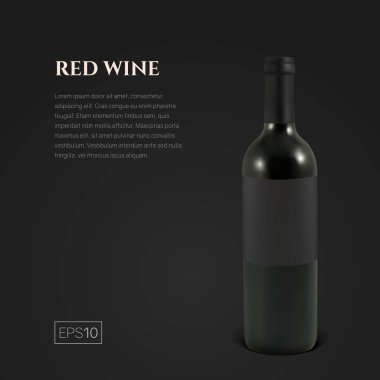 Fotogerçekçi siyah bir zemin üzerine kırmızı şarap şişe