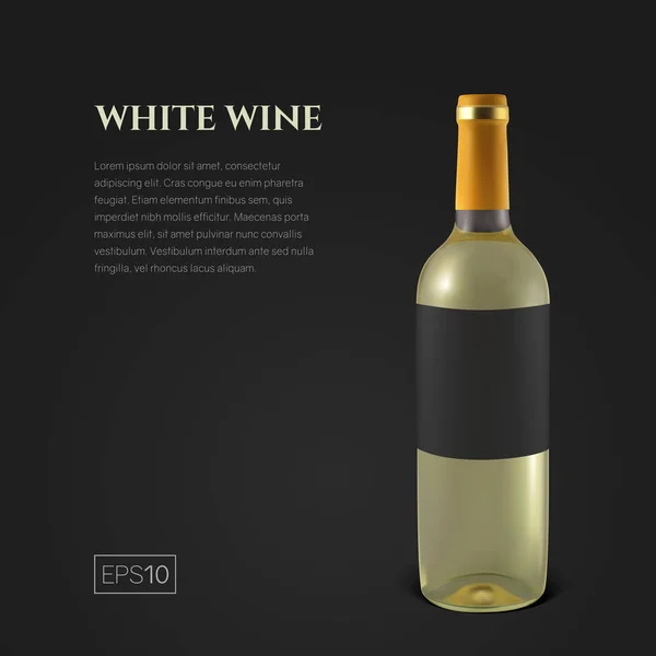 Bottiglia fotorealistica di vino bianco su sfondo nero — Vettoriale Stock