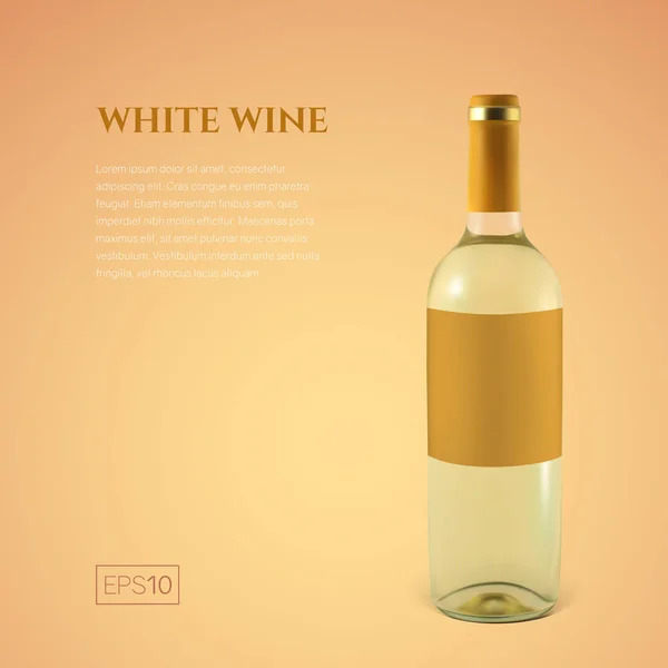 Garrafa fotorealista de vinho branco sobre um fundo amarelo — Vetor de Stock