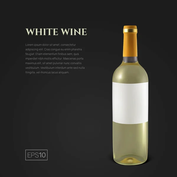 Garrafa fotorealista de vinho branco sobre um fundo preto — Vetor de Stock