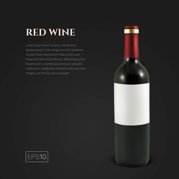 Bouteille photoréaliste de vin rouge sur fond noir — Image vectorielle