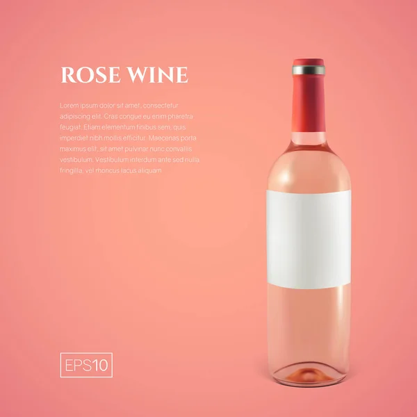 Garrafa fotorealista de vinho rosa em um fundo rosa — Vetor de Stock