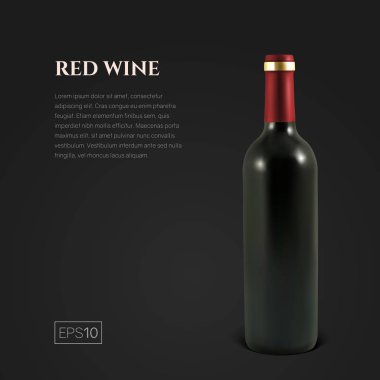 Fotogerçekçi siyah bir zemin üzerine kırmızı şarap şişe