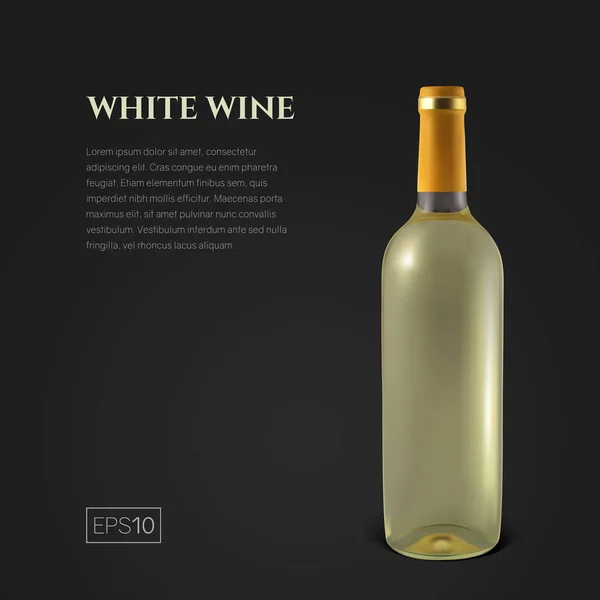 Garrafa fotorealista de vinho branco sobre um fundo preto — Vetor de Stock