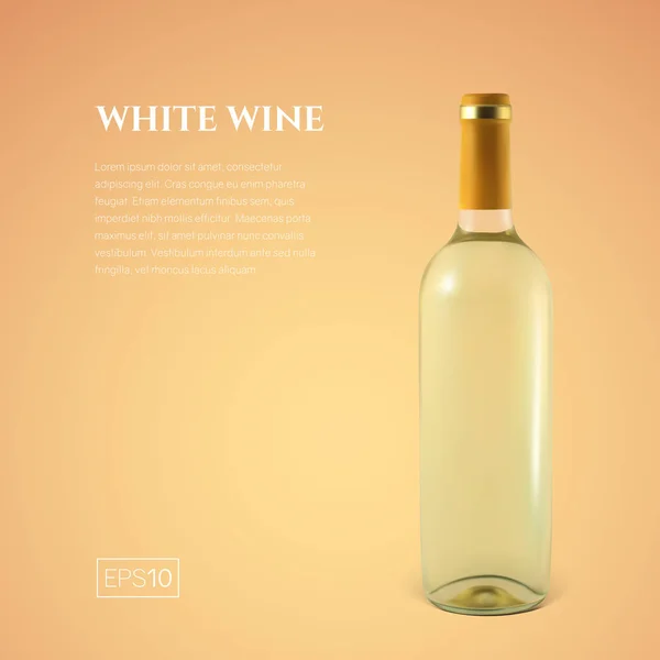 Bottiglia fotorealistica di vino bianco su fondo giallo — Vettoriale Stock