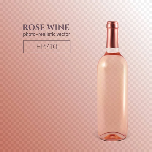 Bottiglia fotorealistica di vino rosato su fondo trasparente — Vettoriale Stock
