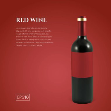 Fotogerçekçi kırmızı bir arka plan üzerinde kırmızı şarap şişe