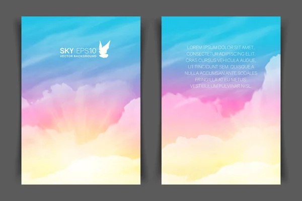 Two-sided vertical flyer of a4 format with realistic pink-blue sky — Stock Vector