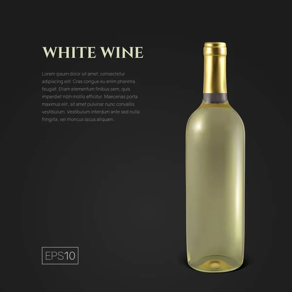 Bouteille photoréaliste de vin blanc sur fond noir — Image vectorielle