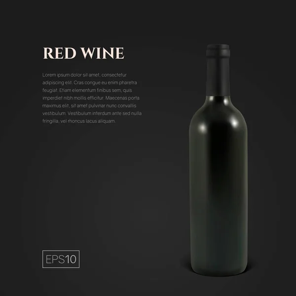 Bottiglia fotorealistica di vino rosso su sfondo nero — Vettoriale Stock
