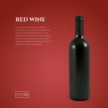 Fotogerçekçi kırmızı bir arka plan üzerinde kırmızı şarap şişe