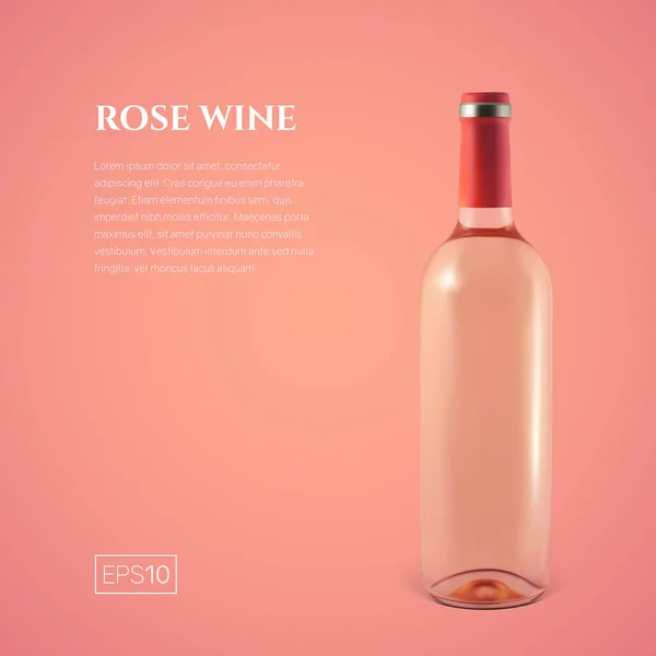 Garrafa fotorealista de vinho rosa em um fundo rosa — Vetor de Stock