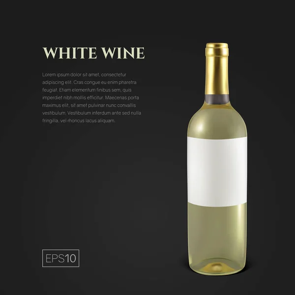 Fotorealistische Flasche Weißwein auf schwarzem Hintergrund — Stockvektor