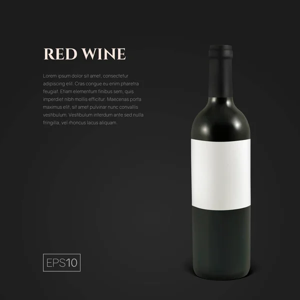 Bottiglia fotorealistica di vino rosso su sfondo nero — Vettoriale Stock