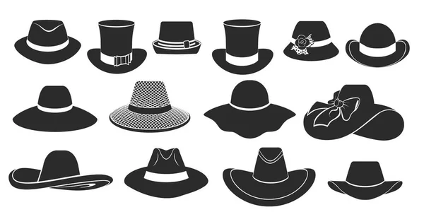 Ensemble vectoriel d'icônes plates avec chapeaux classiques — Image vectorielle