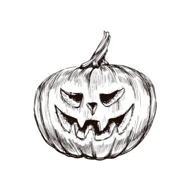 Cadılar Bayramı Balkabağı Eli Çizim Vektörü İllüstrasyonu.