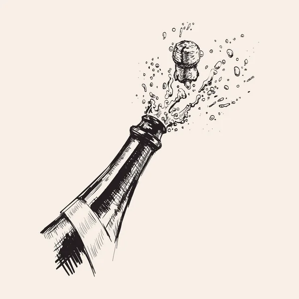 Illustrazione disegnata a mano dell'esplosione di Champagne . — Vettoriale Stock