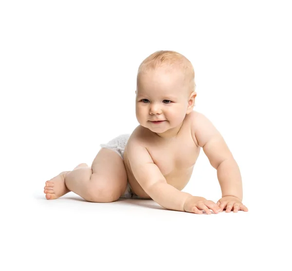 Linda Niña Arrastrándose Sobre Fondo Blanco — Foto de Stock