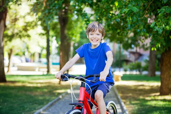 Glücklicher Kleiner Junge Beim Fahrradfahren Sommerpark — Stockfoto