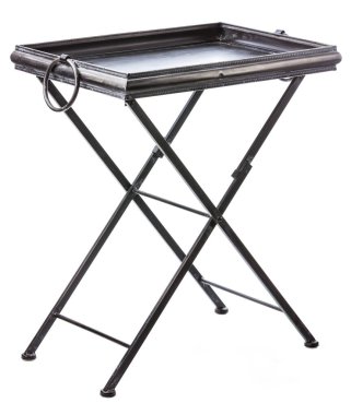 Ahşap katlanır kahya tepsisi ya da kahve sehpası beyaz arka planda