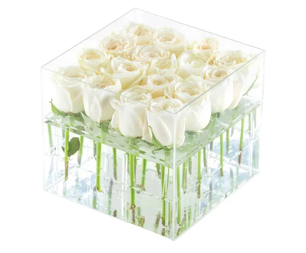 Bunch White Roses Container Clipping Path — Stock Photo, Image