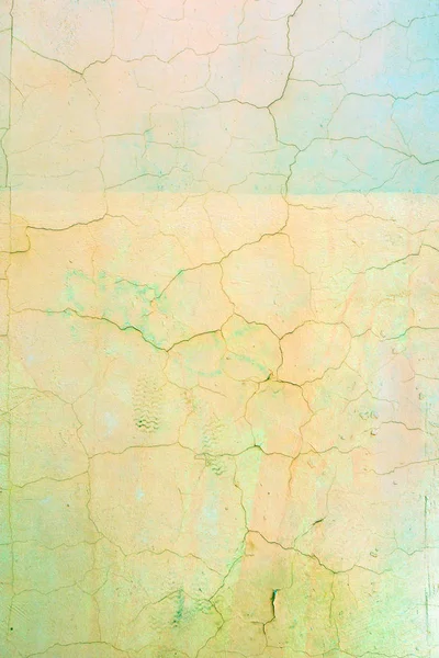 Wall Cracked Pale Yellow Green Paint Beautiful Bright Background Vignette — Stock Photo, Image