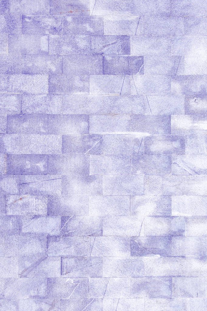 Wall of an unusual light lilac brick. The texture of the brickwork is scratched and cracked. Empty background.