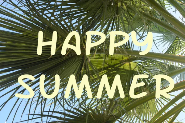 Happy Summer Napis Sloane Street Gałęzie Palmowe Drzewo Niebo Niebieski — Zdjęcie stockowe