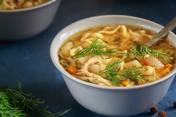 Close Chicken Noodle Remedy Soup Bowl — Stock Photo, Image