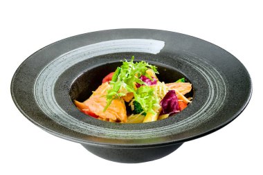 Yeni menü restoranda. Makarna ve sebzeler ile lezzetli yemek