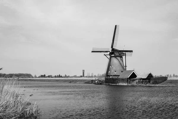 Het Nederlandse landschap met beroemde windmolen in Kinderdi — Stockfoto