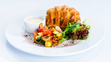 Pasta kabuk, iştah açıcı biftek yemek o ile lezzetli beef Wellington