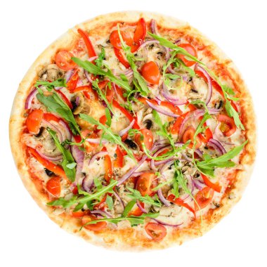 Et, domates ve biber isol iştah açıcı sıcak İtalyan pizza