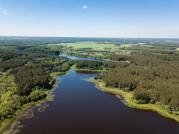 Hermosa vista aérea de los lagos azules y el bosque —  Fotos de Stock