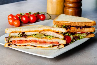 Jambon, domates ve salatalık üzerinde pla ile lezzetli sandviçler
