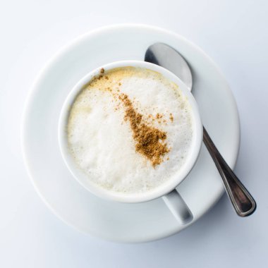 Kapuçino çikolata kahve fincan. Üstten görünüm