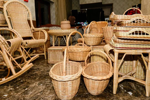 Handmade wicker baskets at room — Stock Photo, Image