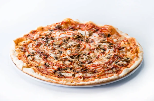 Delicious sliced Italian pizza with mushrooms, ham and che