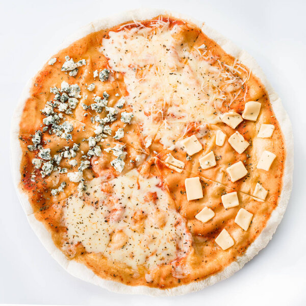 Pizza with different kinds of cheese on a plate