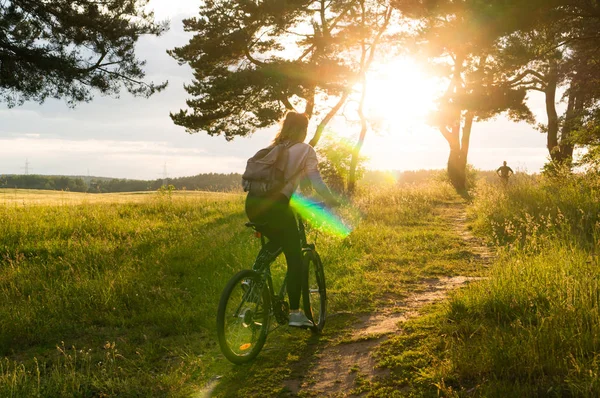 Radfahrer rast in Wald — Stockfoto