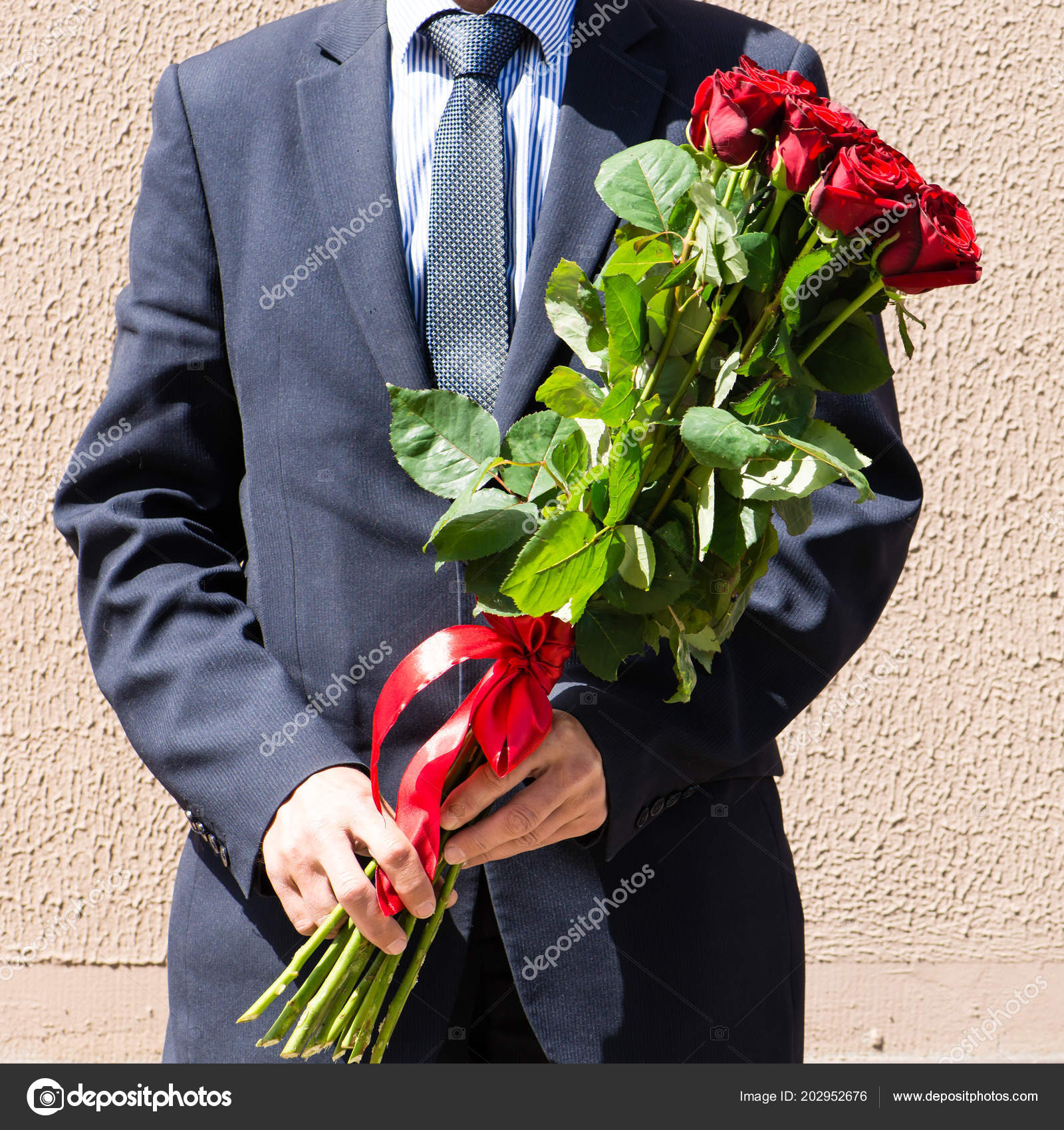 Man With Bouquet Of Flowers Stock Photo Smspsy 202952676