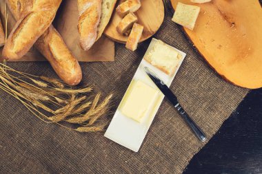 Natürmort Fransız taze ekmeği baget ile ile poolish bir c