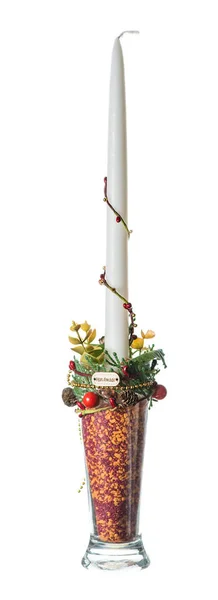 Christmas candle decorated, isolated — Stock Photo, Image