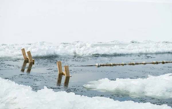 Состязания Плаванию Замерзшем Озере Зимой Отверстие — стоковое фото