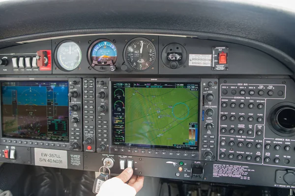 Control stick and flight instruments in airplane — Stock Photo, Image